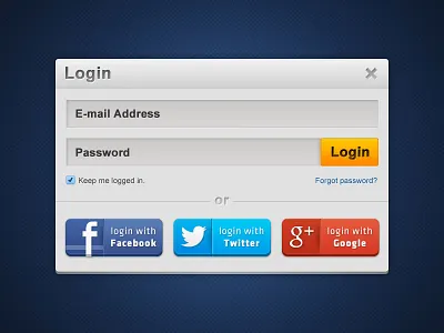 GoldFire Login facebook fb google light login login window modal social social login twitter ui web