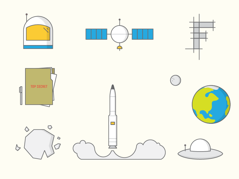 Space Icons [GIF] asteroid earth helmet icons rocket satellite space ufo