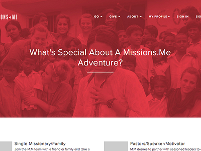 Missions.me Adventure clean design fullwidth minimal photography red web design website white