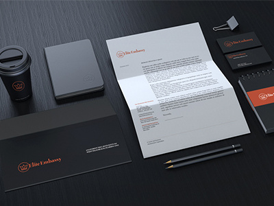 Elite Embassy branding identity logo logo design stationery