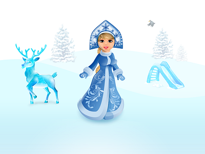 Snow-maiden christmas crow deer fir tree ice new rink snow year