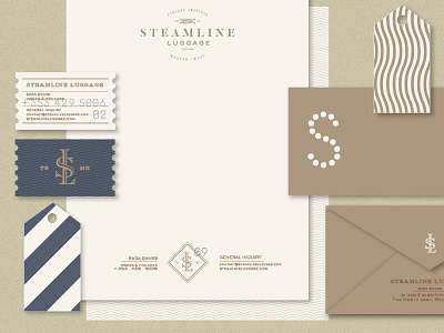 Business Time branding business card identity monogram steamline steamline luggage train travel typography vintage