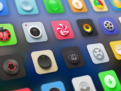 Square round calendar camera gallery icons music recorder security settings theme video