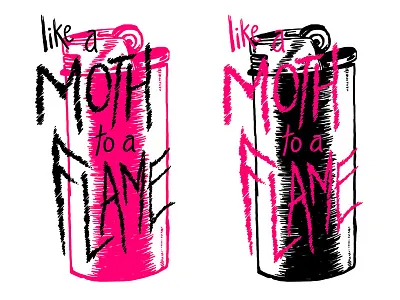 Moth tshirt design bic drawing flame hand drawn illustration lighter magenta tshirt type