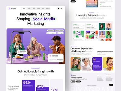 Pixagram - Social Media Management Landing Page article business clean connection crm hero influencer landing page networking social hub social media landing page social media management startup trend ui uiux ux web design website website design