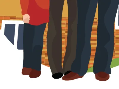 Bricks building family house illustration people perspective