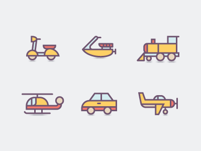 Transportation car helicopter icons illustration scooter train transportation vector