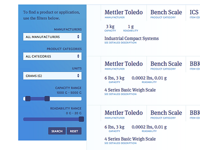 Product Catalog Search capacity filter jquery ui max min slider product list range slider readability scales sidebar widget slider bars