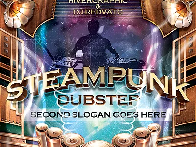Steampunk Dubstep Event Flyer Template copper dubstep flyer music steampunk template