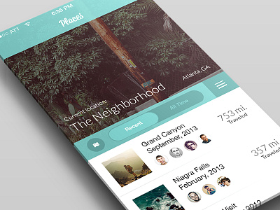 Places | Travel Concept app flat ios7 map minimal mobile navigation slider teal travel ui ux