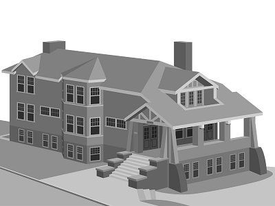 Community House - WIP #3 architecture boulder building craftsman illustration porch roof sidewalk steps vector windows