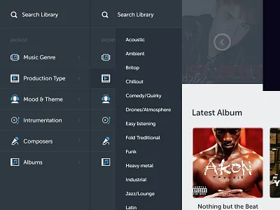 Music Website app clean hover icons menu music sidebar simple