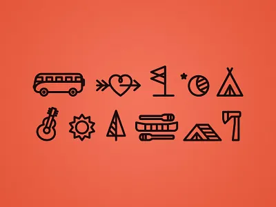 Wedding in the Woods camping icon line logo outdoors wedding woods