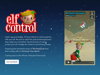 Elf Control Landing Page christmas elf game ios video game website