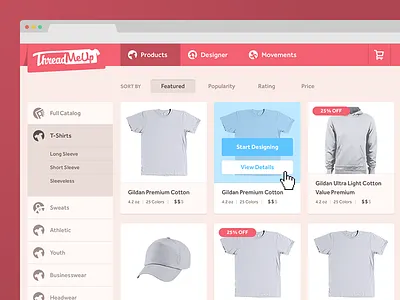 Products catalog apparel catalog hover menu nav products shirt ui web