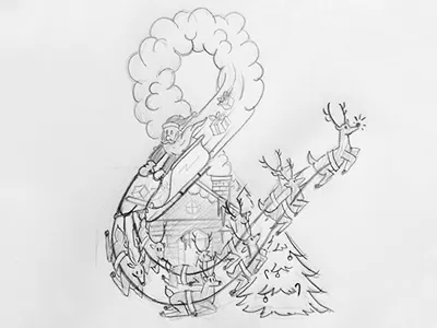 Ampersanta ampersand ampersanta christmas concept doodle hand drawn reindeer santa santa clause sketch sleigh st nick