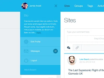 Drop Down bio blue dashboard drop down icons profile ui user settings ux