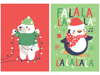 Festive Friends bear christmas cute green holiday illustration kawaii penguin red