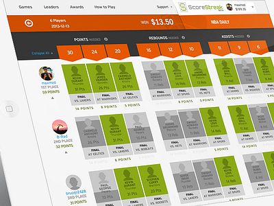 Scorestreak Resolution on the iPad app athletes fantasy fantasy sports game ipad sports touch ui ux
