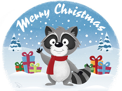 Merry Christmas animals cartoon christmas cute gifts illustration merry photoshop raccoon snow vector winter