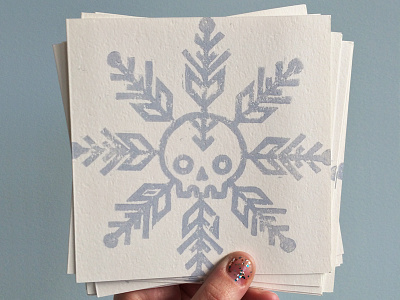 Skull Holiday Lino Cut holiday linocut skull snowflake