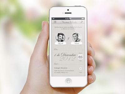 Wedding app main screen app elegant invitation ios iphone mobile ui ux wedding