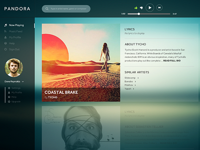 Pandora UI Concept creative design interface music music player pandora player ui ui design ux ux design web