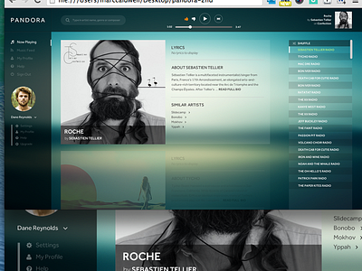 Pandora Sprint 1 creative design interface music music player pandora player ui ux web web design website