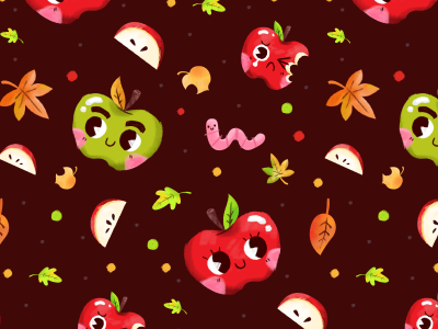 Apple Pattern apple autumn fall leaves pattern slices worm