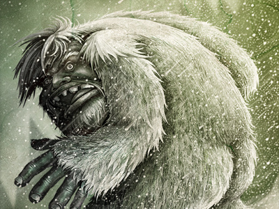 Yeti blizzard butt character cold fur mystery myth painting snow snowman wind yeti