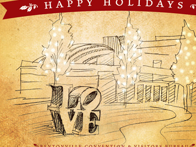 Crystal Bridges, Robert Indiania sculpture drawing christmas crystal bridges drawing illustration postcard