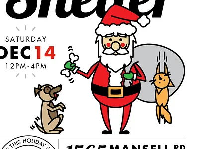 santa at the shelter cat christmas cute dog holiday illustration merry presents santa shelter vector