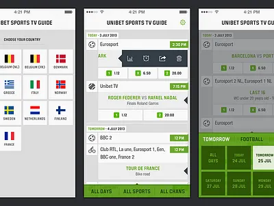 Unibet Sports TV guide - Screens app bet betting betting app clean design sports tv tv guide wireframe wireframing