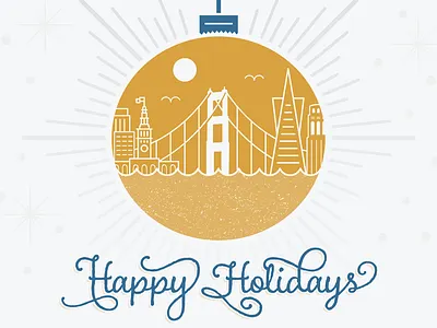 Happy Holidays! blue card christmas gold happy holiday lettering ornament san francisco