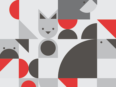 Geometric animals cat dog geometric red