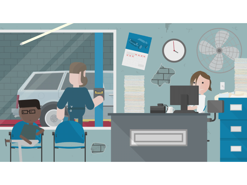 "Distressed Shop" 2d after effects animation character flat long shadow motion design motion graphics rigging