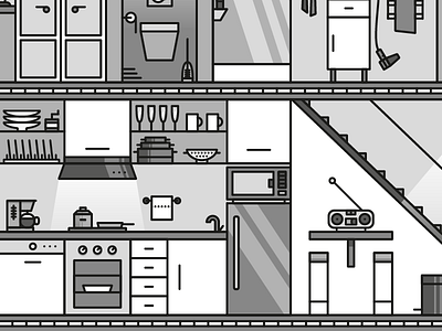 Kitchen diagram grey house interior kitchen lineart vector