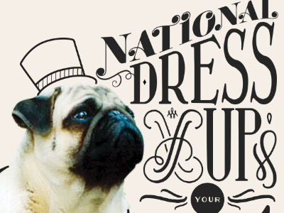 Dress Up dog pug top hat typography