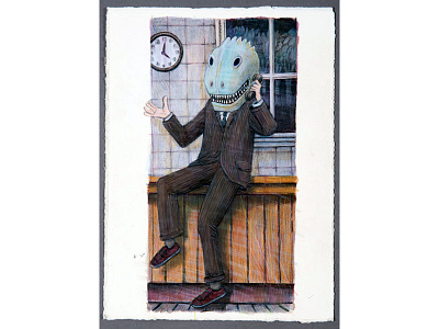 Chatting On Phone art humor illustration phone talking
