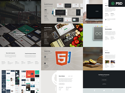 PSD Source of Startup Framework Presentation components free freebie presentation psd startup startup framework ui user interface ux video