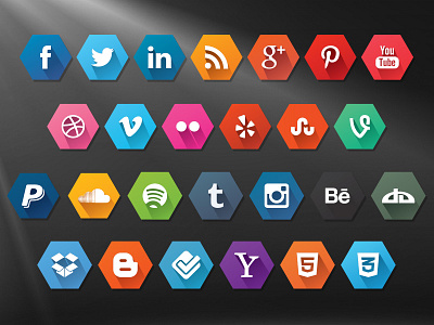 Hexagon Long Shadow Icons icon icon design mobile app ui design user experience design user interface design ux design website design