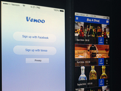 Venoo Mobile App drink login mobile purchase ui