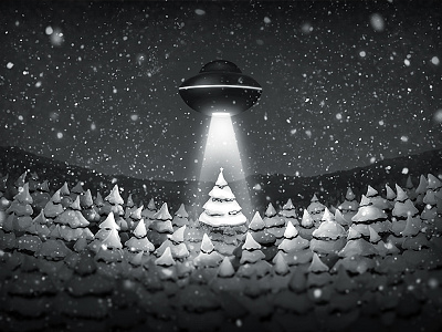 christmas post card card christmas snow tree ufo