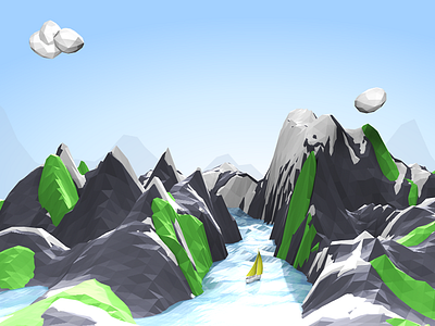 Landscape 3d cloud mountain water