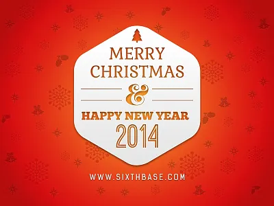 Merry Christmas & Happy New Year 2014 ampersand festival festive hexagon merry christmas new year red sixthbase snow flakes typography white