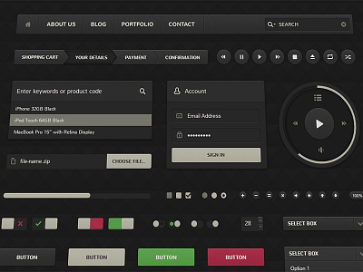Professional Dark Ui Kit app buttons dark elements mobile photoshop ui vector