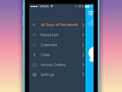 Sidemenu clouds ios7 iphone moods settings sidebar weather