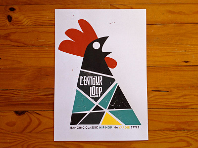 Entourloop screenprint poster illustration interlock poster print retro rooster screen print silkscreen