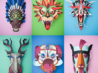 Paper Masks carnaval color craft design handmade head illustration paper