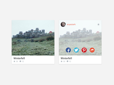 Photo Hover arya stark buttons game of thrones hover photo share buttons social ui user interface winterfell